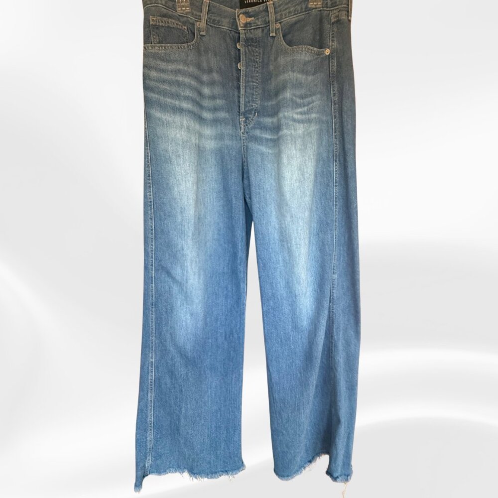 Veronica Beard Wide Leg Jeans 31 Lakeshore Wash Raw Hem Button Fly USA Made - Picture 5 of 10
